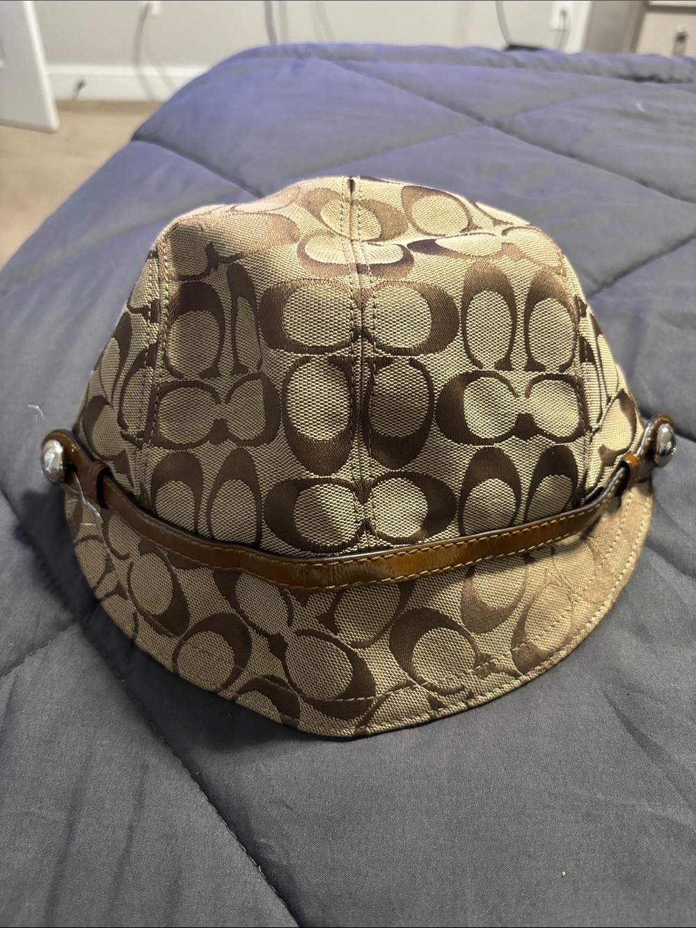 Coach Brown Signature Canvas Bucket Hat with Leather Trim